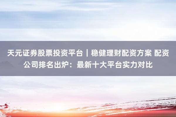 天元证券股票投资平台｜稳健理财配资方案 配资公司排名出炉：最新十大平台实力对比