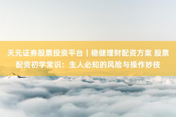 天元证券股票投资平台｜稳健理财配资方案 股票配资初学常识：生人必知的风险与操作妙技